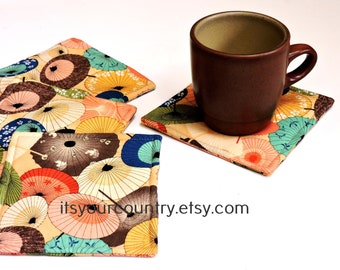 Asian Fabric Coasters Oriental Japanese Parasol Pattern Mug Rugs All Occasion Furniture Protectors Home Party Decor itsyourcountry