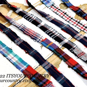 Plaid Flannel Fabric Rag Ribbon Artisan Multicolored Fiber Art Sewing Craft Trim Tattered Cotton Gift Wrap Textile Yarn itsyourcountry image 5