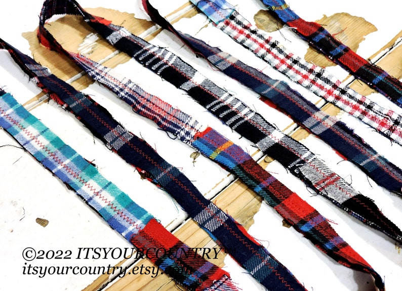 Plaid Flannel Fabric Rag Ribbon Artisan Multicolored Fiber Art Sewing Craft Trim Tattered Cotton Gift Wrap Textile Yarn itsyourcountry image 5