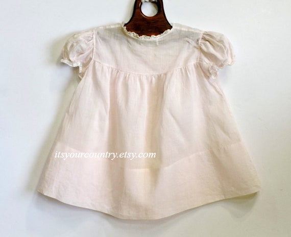 Vintage Infant Pink Baby Girl Dress Cotton Batist… - image 4