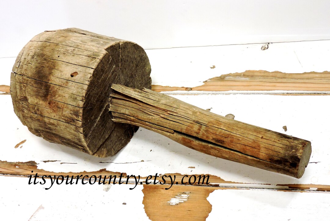 Large Wood Mallet Hammer Vintage Farm Ranch Carpenters Wooden Primitive Heavy Hand Tool