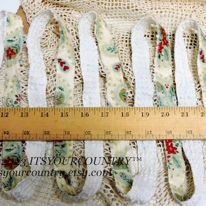 Christmas Print & Vintage Chenille Cotton Fabric Double-Sided Rag Ribbon Artisan Handmade Cottage Chic Unique Ribbon itsyourcountry image 7