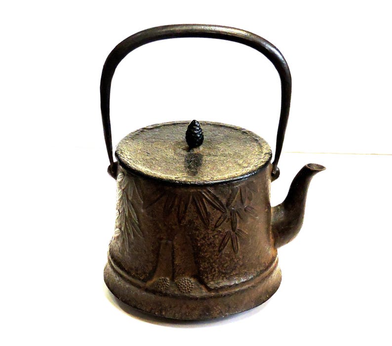 Vintage Japanese Tetsubin Black Cast Iron Water Kettle Nambu Etsy