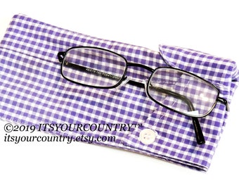 Purple White Check Eyeglass Case Upcycled Shirt Collar Sunglasses Pouch Eco Handmade Fabric Eyewear Sleeve itsyourcountry