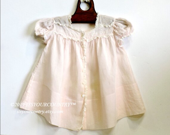 Vintage Infant Pink Baby Girl Dress Cotton Batist… - image 2