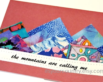 Blue Mountains Card Original Textile Fiber Art Greeting The Mountains are Calling Me Notecard Vacation Getaway Note itsyourcountry