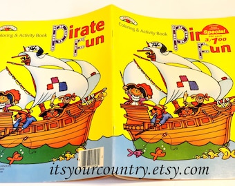 Pirate Fun Coloring Activity Book Vintage 1994 Childrens Quiet Entertainment Book Art Craft Junk Journal Supplies - Used itsyourcountry