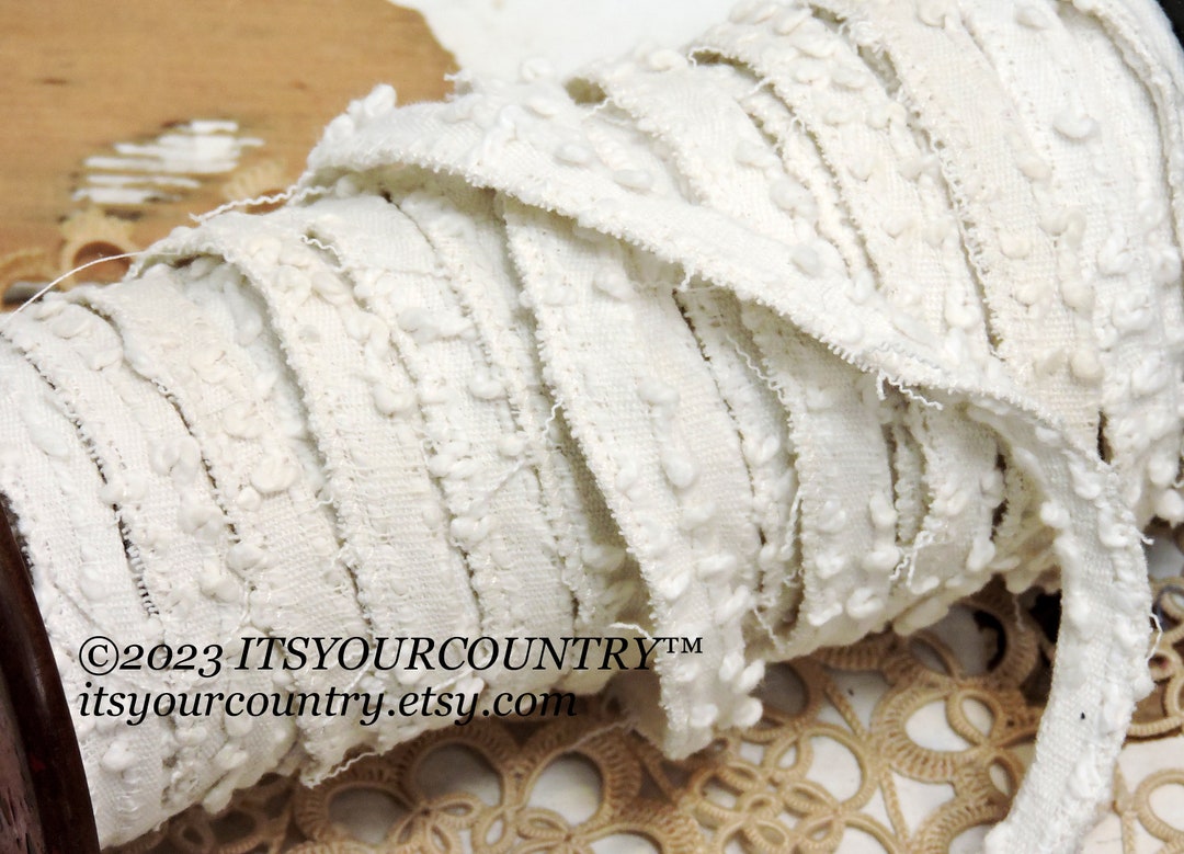 Nubby Chenille Ribbon Neutral Mix White to Beige Cotton Fabric Doublesided Farmhouse Rag Trim