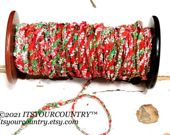 Christmas Fiber Art Craft String Tattered Thin Flat Cotton Fabric Rag Rope Gift Wrap Ribbon Textile Yarn 10/15/20 yds itsyourcountry
