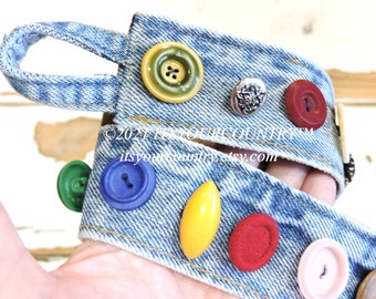 Button Keeper Snippet Roll, Denim Jean Fabric Button Display Storage Strip, Use a Button Add a Button Collector Gift itsyourcountry