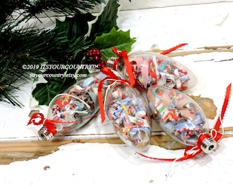 Christmas Glass Ornaments Vintage Feedsack Fabric Filled Glass Ornies Basket Bowl Fillers Primitive Keepsake Tree Trimmers itsyourcountry