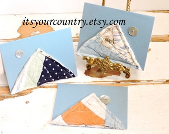 Patchwork Mountain Moon Rising Fabric Cards Original Artisan Quilted Blank Note Greeting Card Set of 3 Mixed Media Fiber Art itsyourcountry