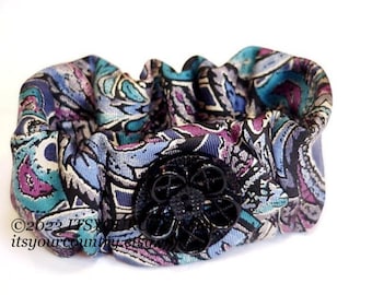 Silk Tie Bracelet Original Handmade Paisley Elastic Necktie Wrist Cuff Neck Tie Art Eco Chic Unique Textile Jewelry