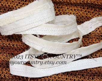 Mostly White Tattered Artisan Fabric Rag Ribbon Fiber Art Sewing Cotton Double-Face Wedding Invitation Craft Trim itsyourcountry