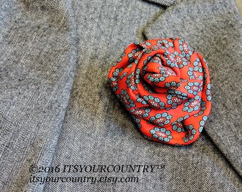 Red Fabric Flower Brooch, Eco Chic Upcycled Mens Necktie Art Corsage, Textile Fiber Art Flower Lapel Pin itsyourcountry on etsy