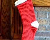 Knitted Christmas Stocking Vintage Red White Hand Knit Traditional Holiday Mantle Home Decor itsyourcountry