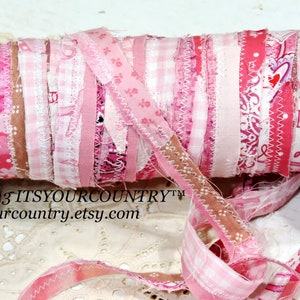 Shades of Pink Fabric Rag Ribbon Artisan Cottagecore Shabby Chic Fiber Art Sewing Cotton Tattered Cotton Craft Trim itsyourcountry