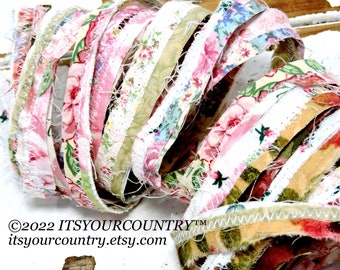 Floral Fabric Rag Ribbon Artisan Cottagecore Shabby Cottage Chic Fiber Art Sewing Craft Trim Cotton Gift Wrap itsyourcountry etsy