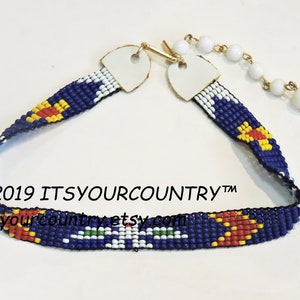 Vintage Loom Beaded Ankle Bracelet American Indian Style Jewelry Souvenir Seed Bead Bracelet Loomed Beadwork Thunderbird itsyourcountry