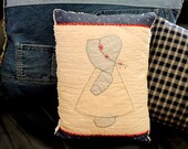 Sunbonnet Sue Pillow Vintage Hand Appliqued Embroidered Cottage Chic Primitive Upcycled Home Decor Pillow itsyourcountry