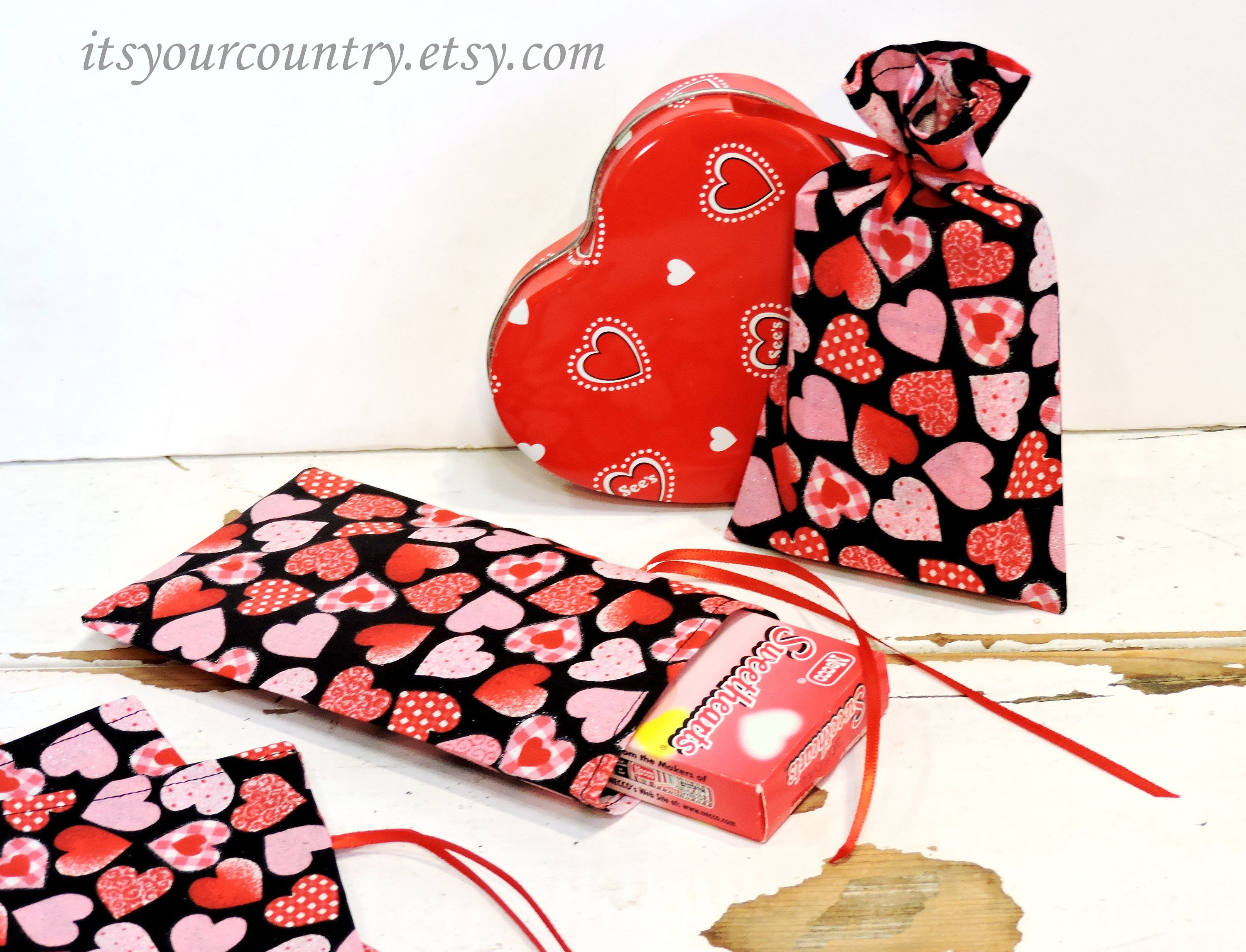 Valentine Fabric Gift Bags Small Heart Cloth Favor Treat Sacks Etsy