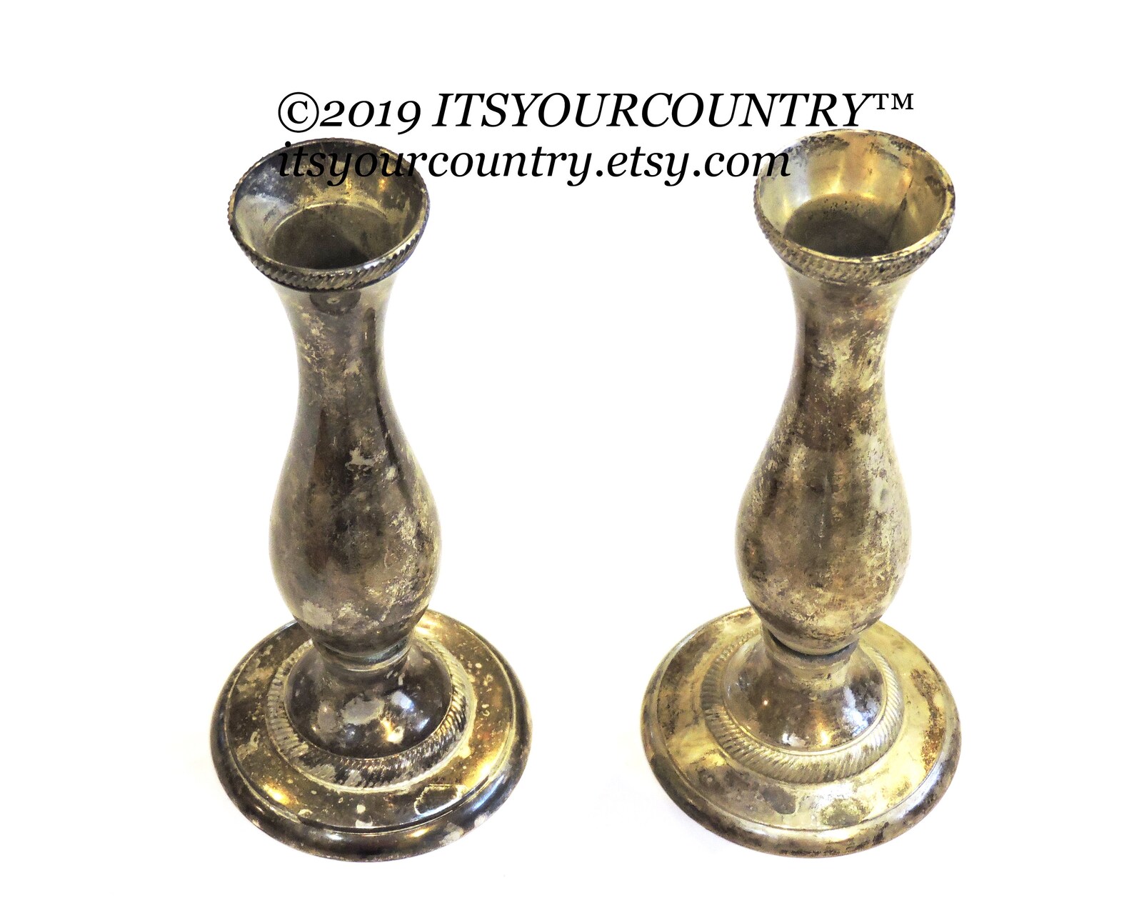 Silver Plated Candlestick Holders Pair Vintage Tarnished Etsy