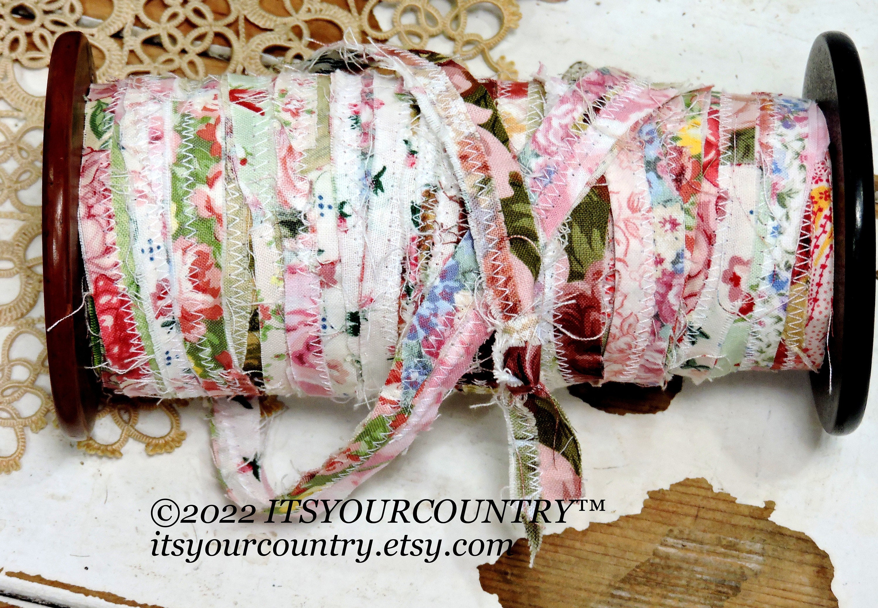 Floral Fabric Rag Ribbon Artisan Cottagecore Shabby Cottage Etsy