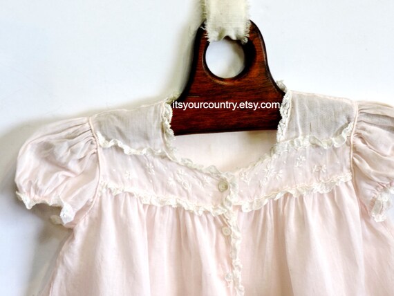 Vintage Infant Pink Baby Girl Dress Cotton Batist… - image 3