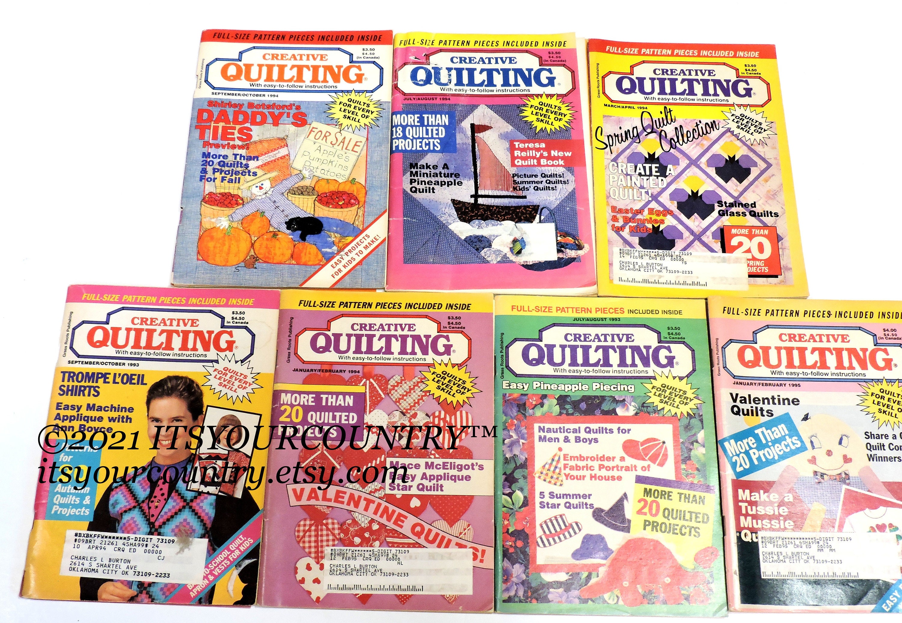 Creative Quilting Magazines Lot of 7 Vintage 1993 1994 1995 with Quilting Craft Patterns & Projects Back Issues itsyourcountry