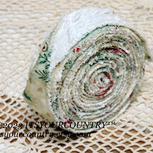 Christmas Print & Vintage Chenille Cotton Fabric Double-Sided Rag Ribbon Artisan Handmade Cottage Chic Unique Ribbon itsyourcountry image 8