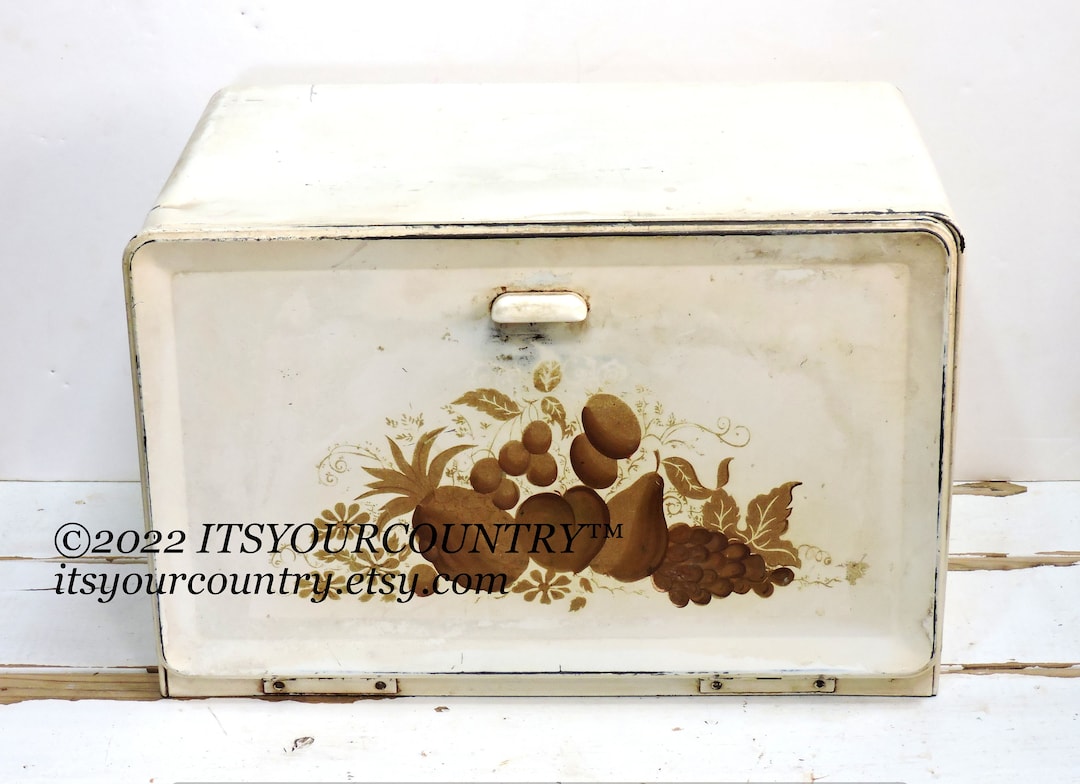 Vintage Ransburg Bread Box Metal Storage Counter Top Bin 1950s