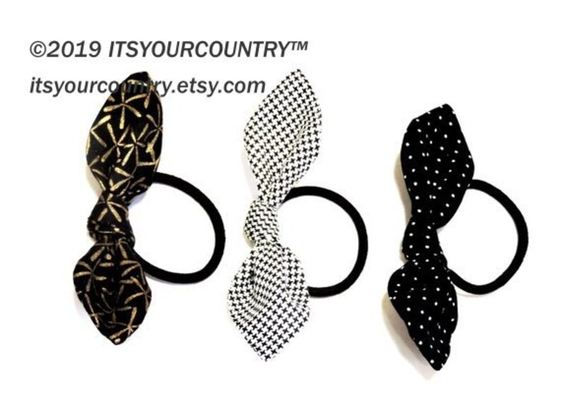 Black & White Ponytail Holder Elastic Hair Tie Cotton Fabric Etsy