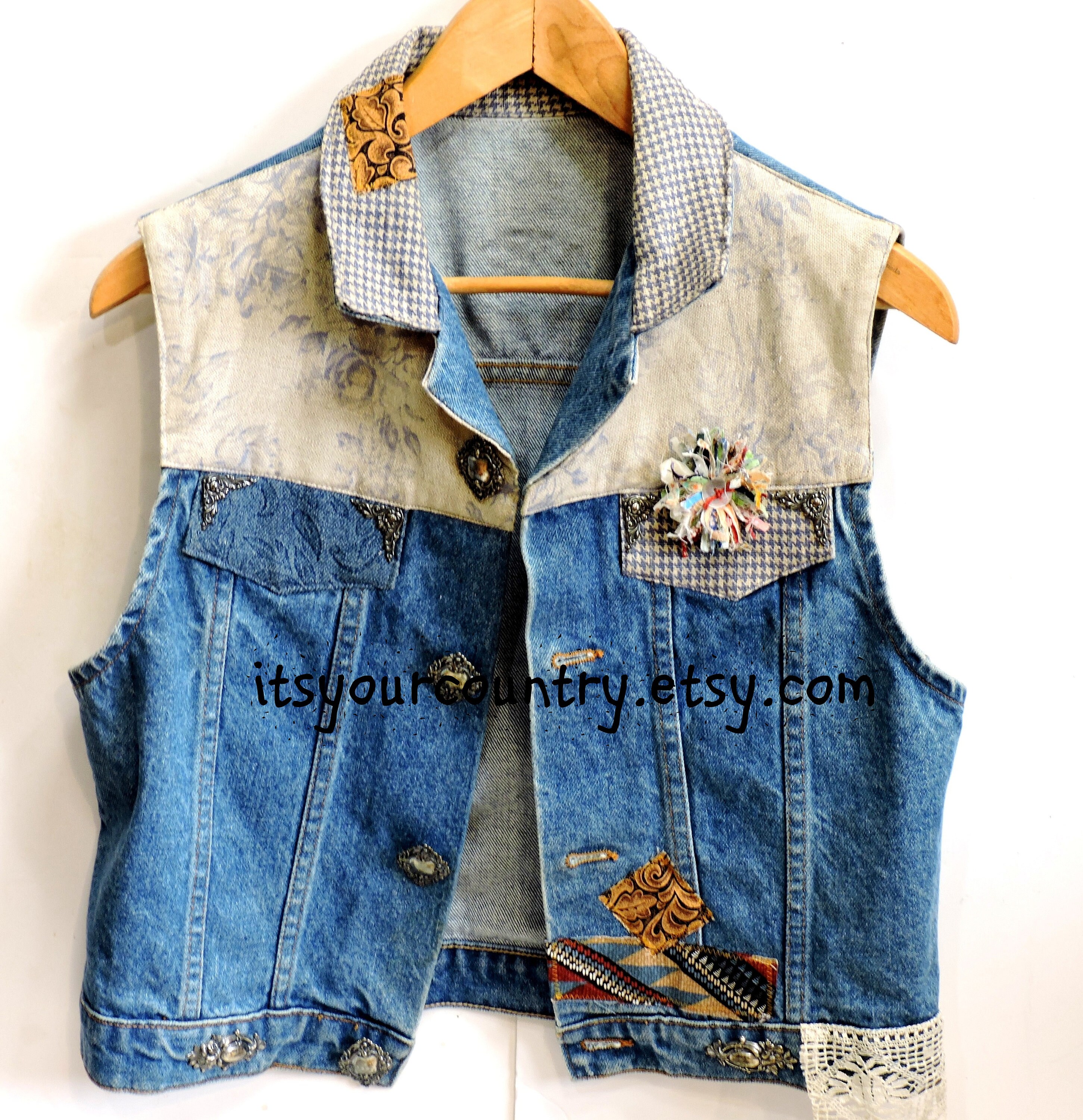 Embellished Denim Vest Womens Medium Cowgirl Country Western | Etsy