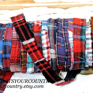 Plaid Flannel Fabric Rag Ribbon Artisan Multicolored Fiber Art Sewing Craft Trim Tattered Cotton Gift Wrap Textile Yarn itsyourcountry image 4