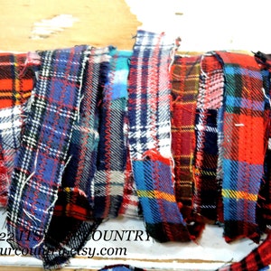 Plaid Flannel Fabric Rag Ribbon Artisan Multicolored Fiber Art Sewing Craft Trim Tattered Cotton Gift Wrap Textile Yarn itsyourcountry image 7