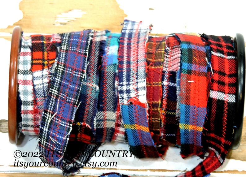 Plaid Flannel Fabric Rag Ribbon Artisan Multicolored Fiber Art Sewing Craft Trim Tattered Cotton Gift Wrap Textile Yarn itsyourcountry image 7