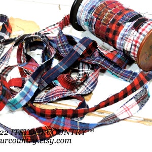 Plaid Flannel Fabric Rag Ribbon Artisan Multicolored Fiber Art Sewing Craft Trim Tattered Cotton Gift Wrap Textile Yarn itsyourcountry image 2