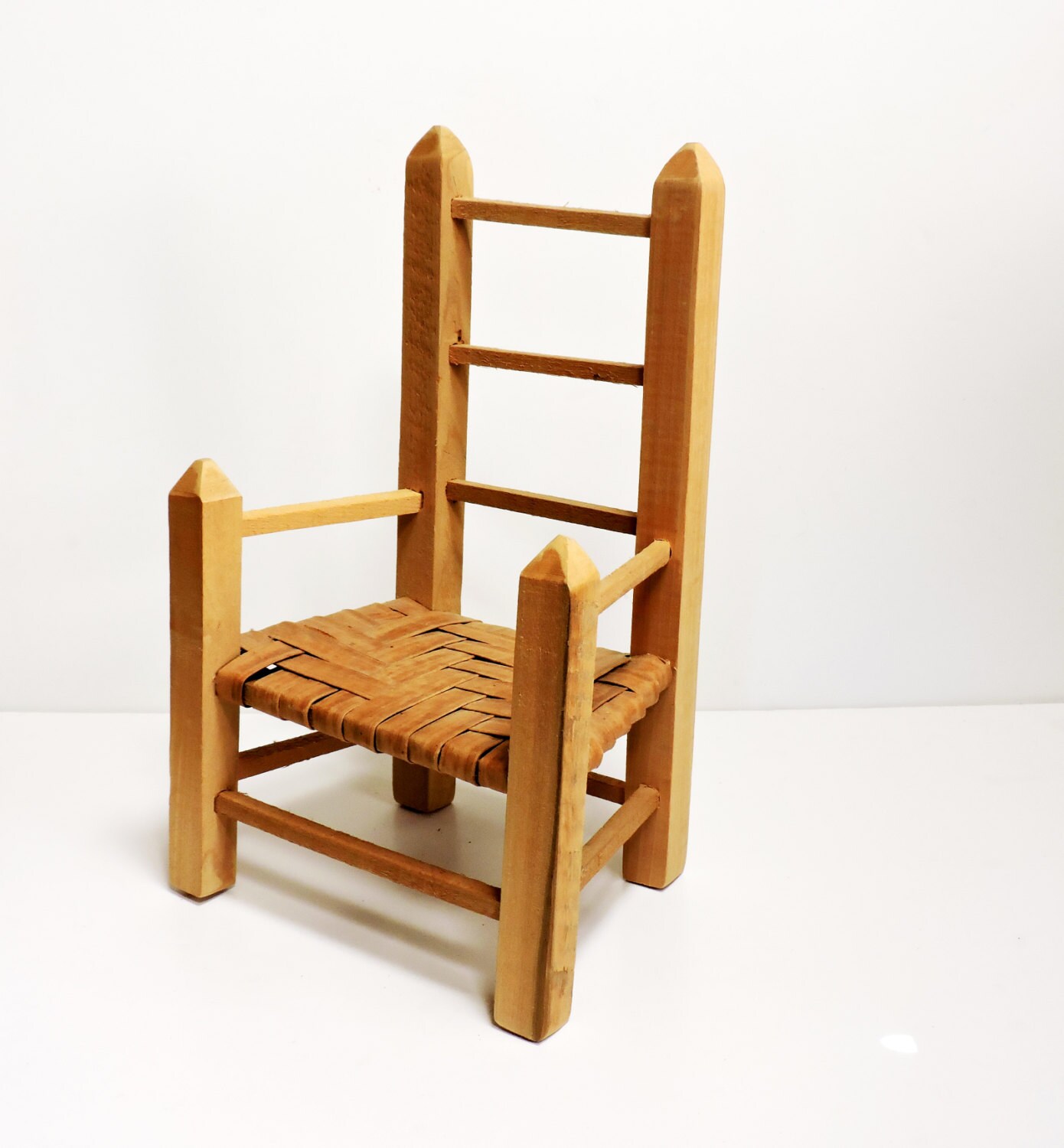 Wood Doll Chair Vintage Folk Art Primitive Wooden Ladderback Etsy