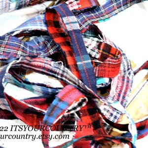 Plaid Flannel Fabric Rag Ribbon Artisan Multicolored Fiber Art Sewing Craft Trim Tattered Cotton Gift Wrap Textile Yarn itsyourcountry image 3
