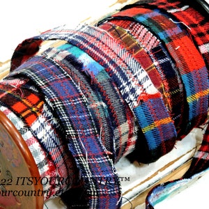 Plaid Flannel Fabric Rag Ribbon Artisan Multicolored Fiber Art Sewing Craft Trim Tattered Cotton Gift Wrap Textile Yarn itsyourcountry