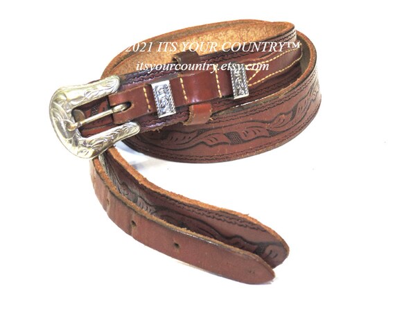 Western Ranger Style Belt Brown Tooled Leather With Silver Buckle Keepers Vintage Penney s Womens Size 32 Itsyourcountry on Etsy Etsy