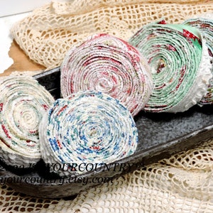 Christmas Print & Vintage Chenille Cotton Fabric Double-Sided Rag Ribbon Artisan Handmade Cottage Chic Unique Ribbon itsyourcountry image 9