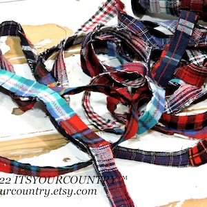 Plaid Flannel Fabric Rag Ribbon Artisan Multicolored Fiber Art Sewing Craft Trim Tattered Cotton Gift Wrap Textile Yarn itsyourcountry Bild 9