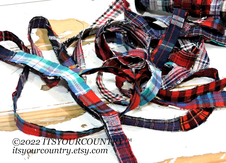 Plaid Flannel Fabric Rag Ribbon Artisan Multicolored Fiber Art Sewing Craft Trim Tattered Cotton Gift Wrap Textile Yarn itsyourcountry Bild 9