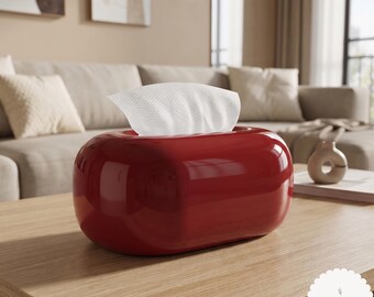 Porcelain Oval Tissue Box Holder, Modern Decorative Napkin Dispenser Cover, Aesthetic Bathroom Vanity Decor & Housewarming Gift