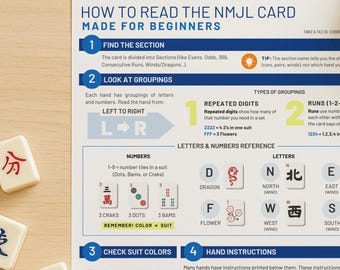 Mahjong NMJL Card Guide, Beginner American Mahjong Printable Reference