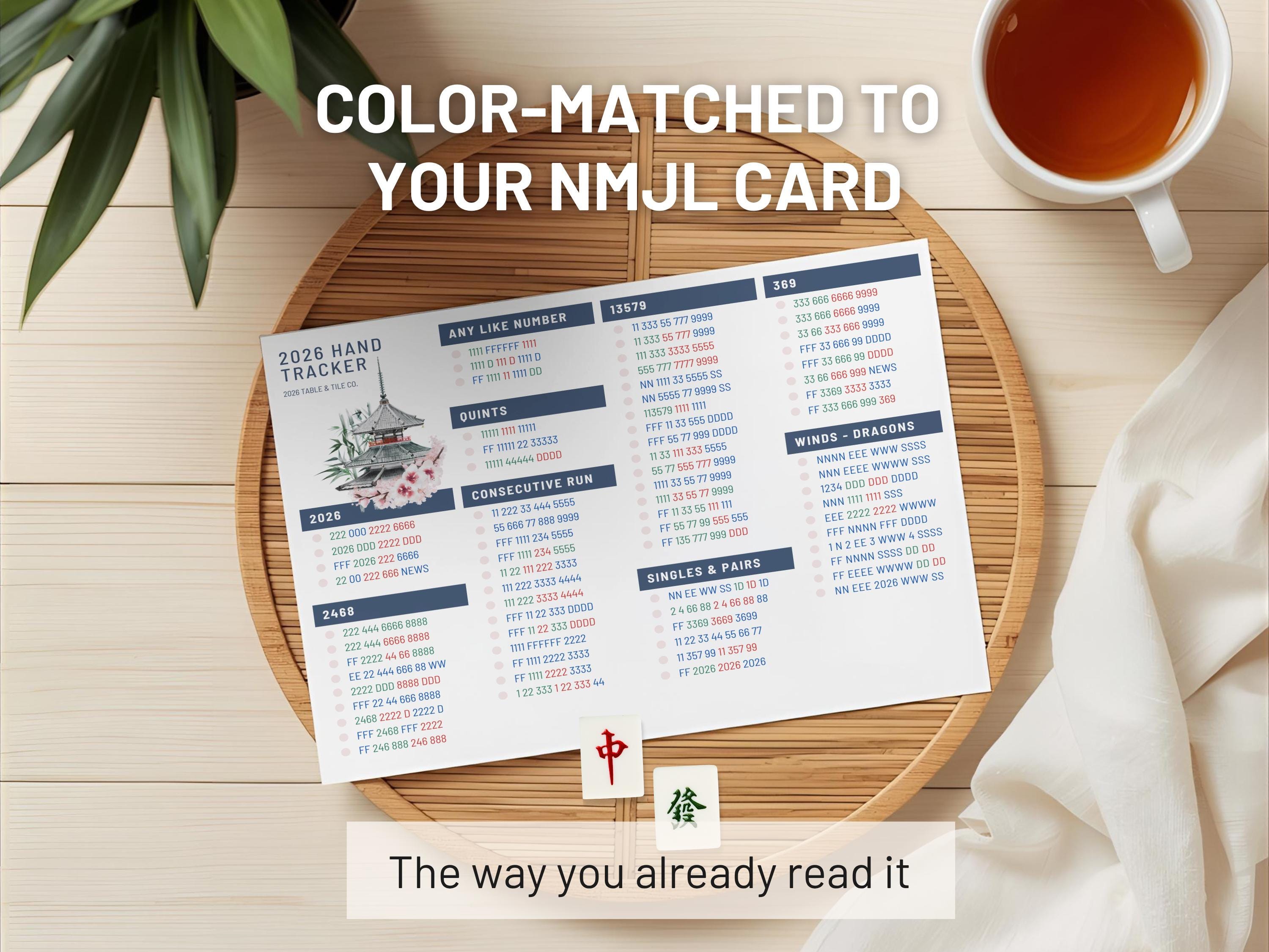2026 Digital Mahjong Card Printable for Game Night, Beginner