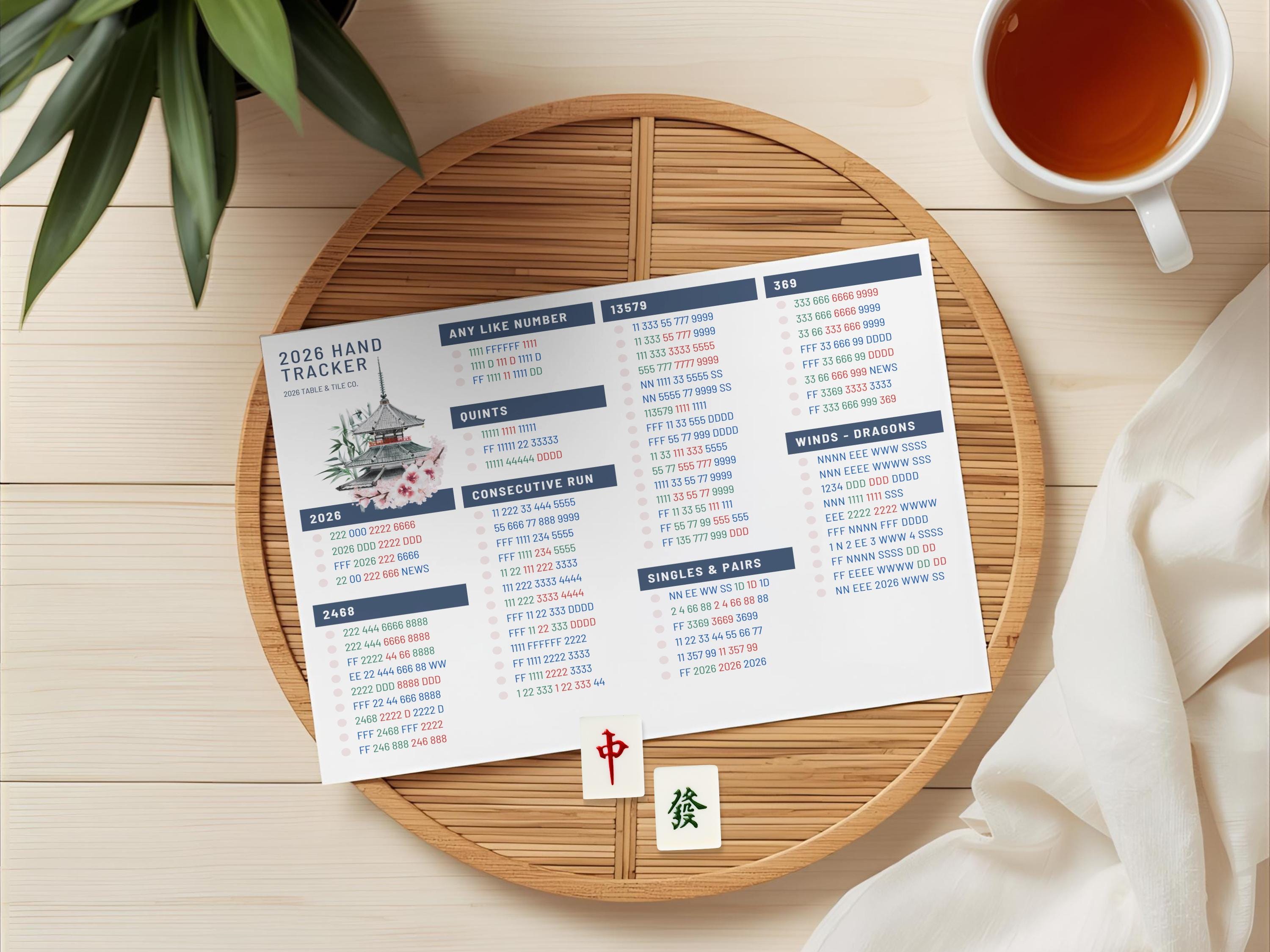 Mahjong Hand Tracker Printable | American Mah Jongg NMJL 2026 Card