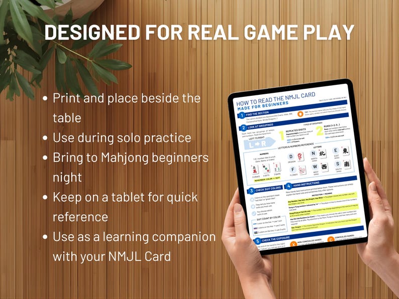 American Mahjong NMJL card guide designed for practice and study, helping beginners learn how to read the official league card without pressure or confusion.