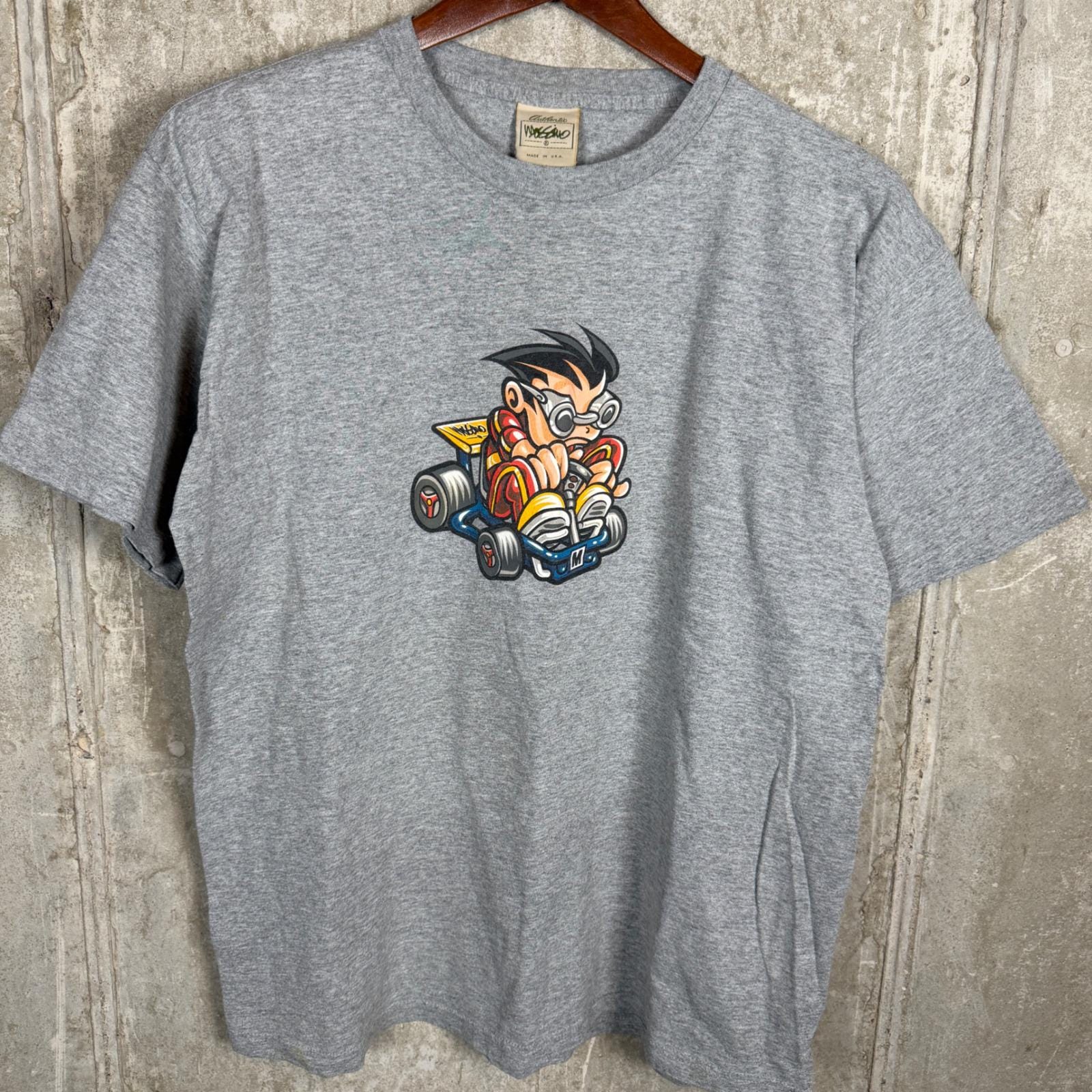 Vintage 90s Mossimo Go Kart Graphic T-shirt Mens Medium Gray